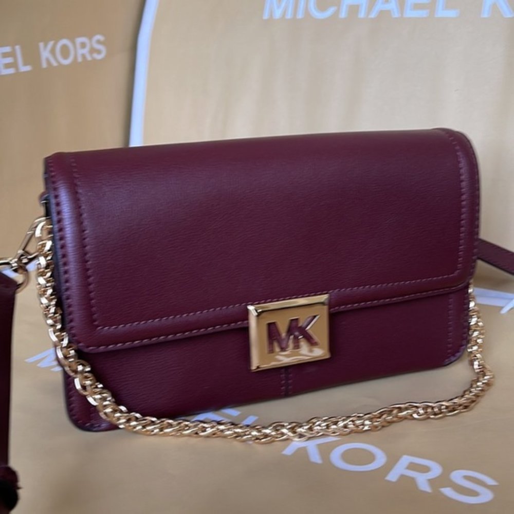 Michael Kors Sonia Medium Leather Shoulder Bag Merlot - Picture 3 of 16